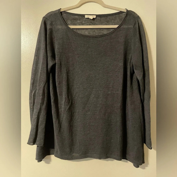 Eileen Fisher Tops - Eileen Fisher Charcoal Gray Long Sleeve Boat Neck Lightweight Top Size Medium
